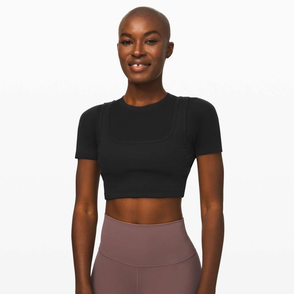 LULULEMON Short Sleeve Black Better Best Cropped Sz 12